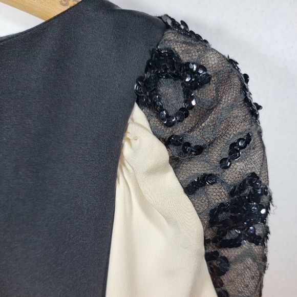 ANN Lawrence vintage black and white sequins shoulder detail dress. Size 6 - Picture 4 of 7
